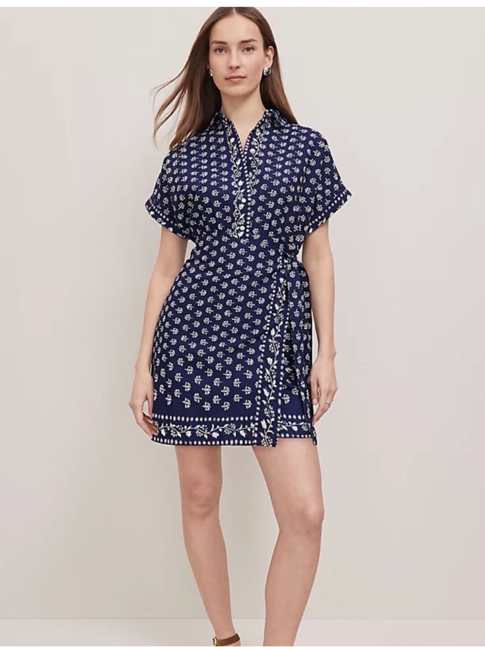 Ann Taylor - New with Tags - Weekend Collection Petaled Wrap Shirtdress - Navy